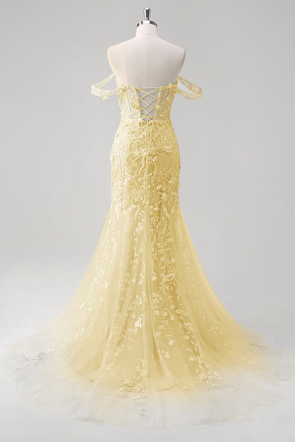 Blue Mermaid Off the Shoulder Floral Corset Prom Dress with Sequins