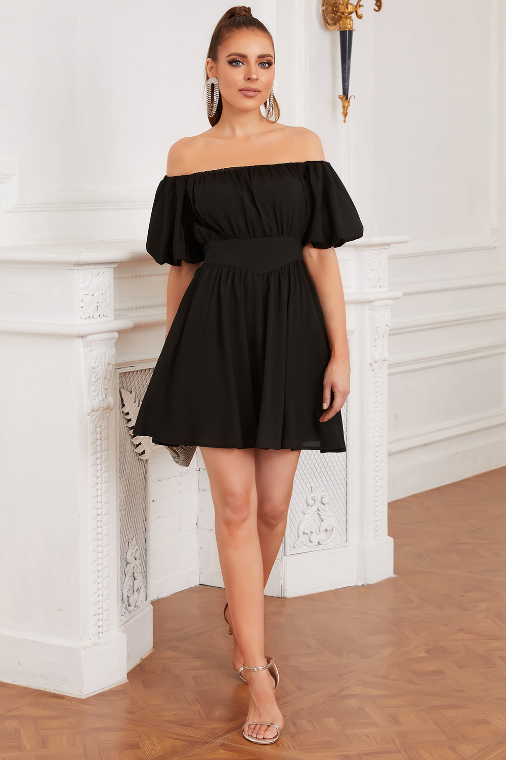 Off the Shoulder A Line Little Black Dress