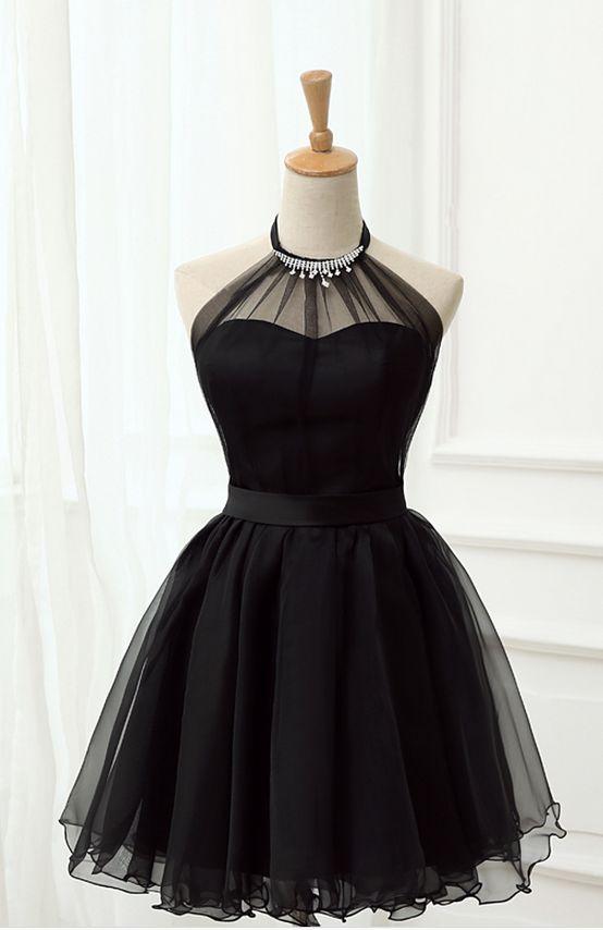 Halter Black Tulle Little Black Dress