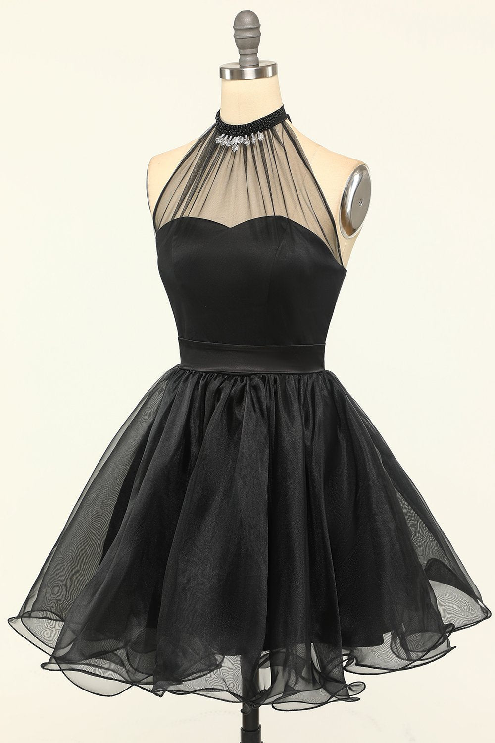 Halter Black Tulle Little Black Dress