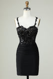 Sheath Spaghetti Straps Little Black Dress with Appiques