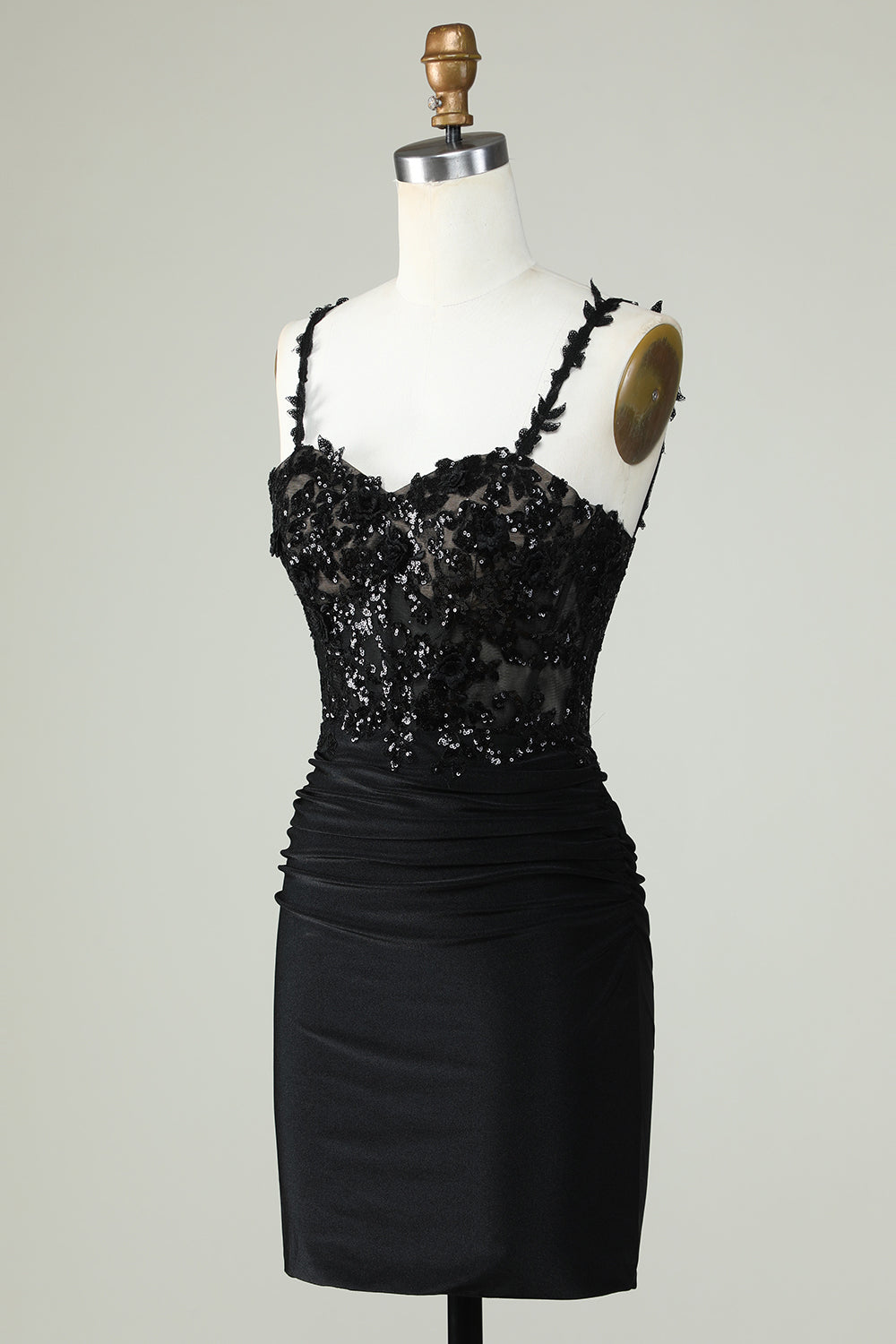 Sheath Spaghetti Straps Little Black Dress with Appiques