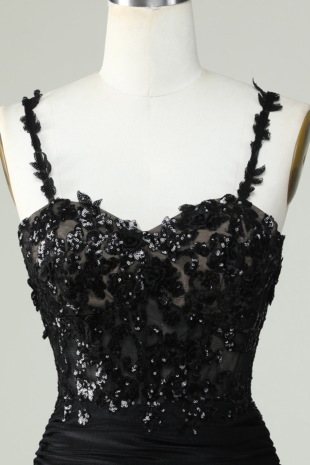 Sheath Spaghetti Straps Little Black Dress with Appiques