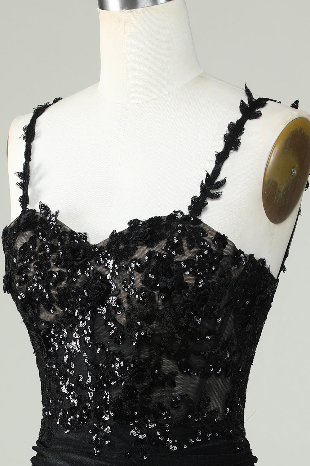 Sheath Spaghetti Straps Little Black Dress with Appiques