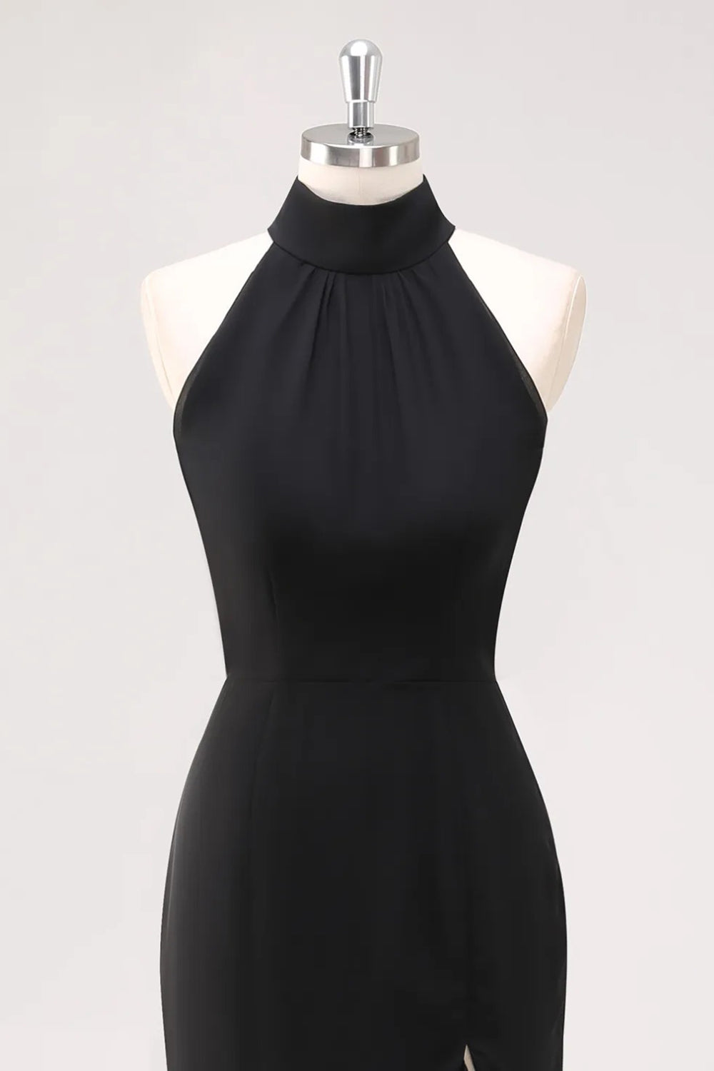 Halter Neck Ruffles Mermaid Black Maxi Formal Dress with Slit