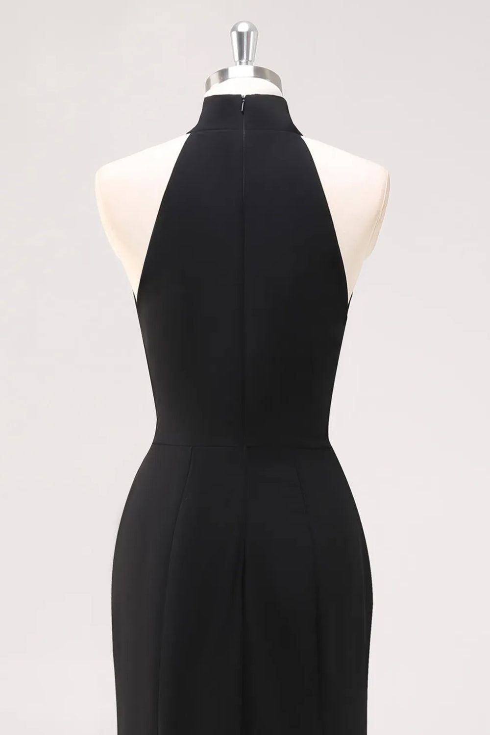 Halter Neck Ruffles Mermaid Black Maxi Formal Dress with Slit