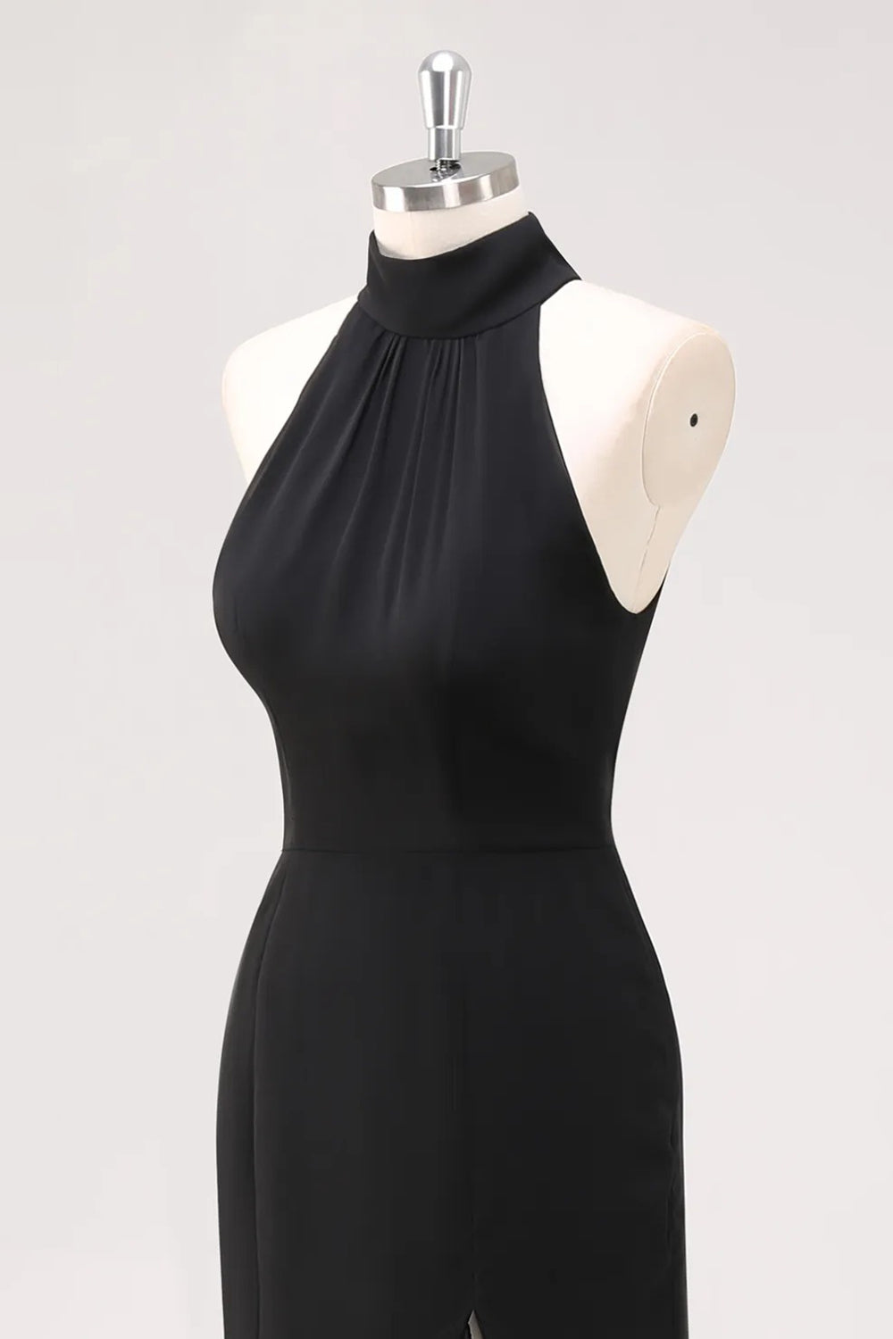 Halter Neck Ruffles Mermaid Black Maxi Formal Dress with Slit