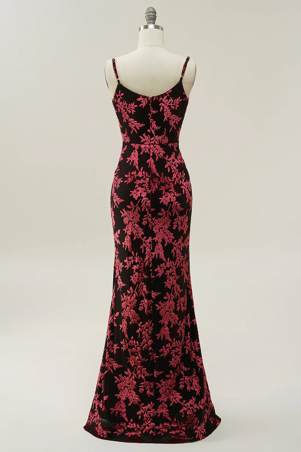 Sheath Spaghetti Straps Velvet Burnout Burgundy Bridesmaid Dress