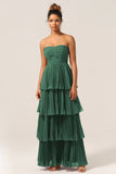 Burgundy A-Line Sweetheart Tiered Floor Length Chiffon Bridesmaid Dress