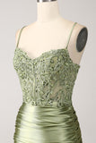 Sage Mermaid Spaghetti Straps Lace-up Back Prom Dress With Slit