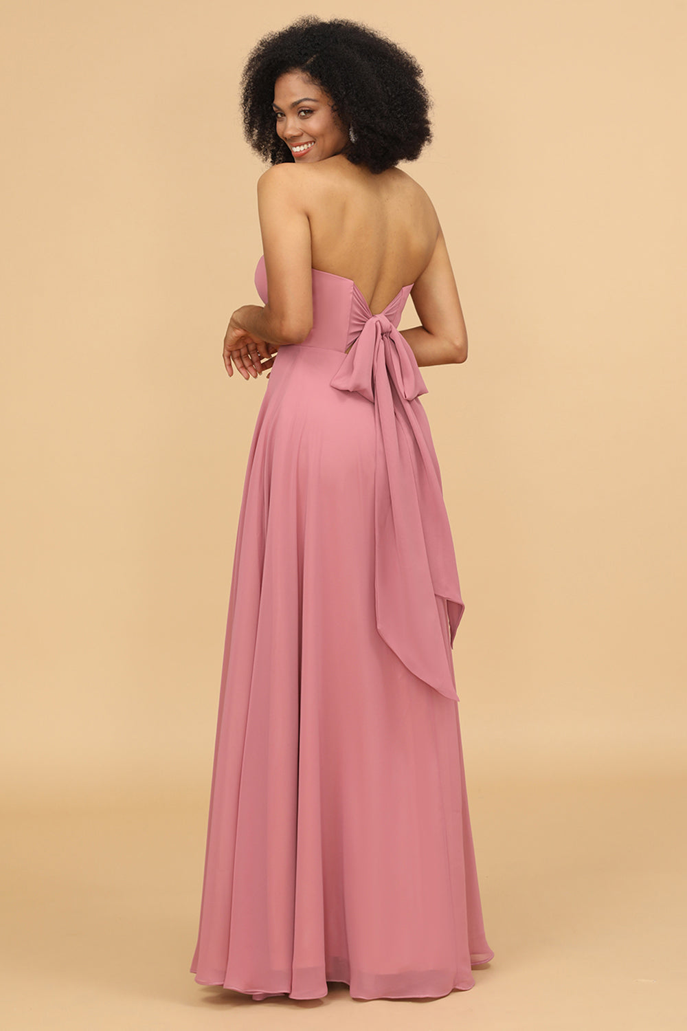 Blush Sweetheart Long Chiffon Bridesmaid Dress with Bowknot