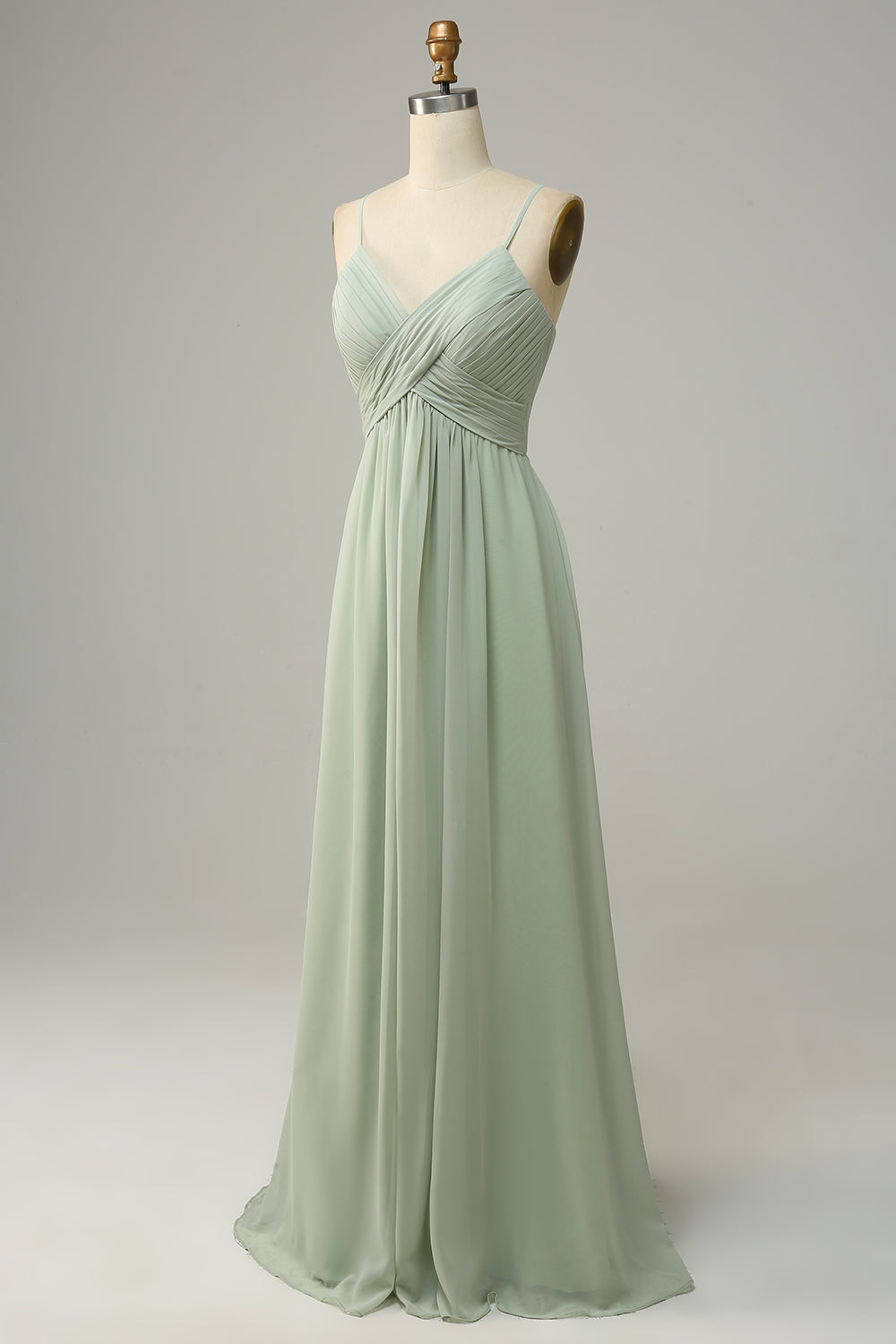 Dusty Sage A Line Spaghetti Straps Chiffon Bridesmaid Dress with Sleeveless