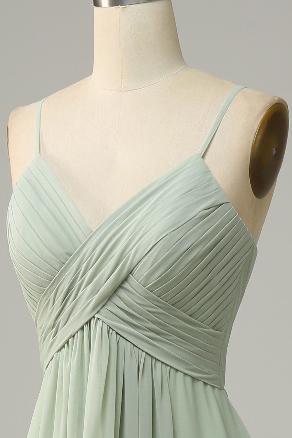Dusty Sage A Line Spaghetti Straps Chiffon Bridesmaid Dress with Sleeveless