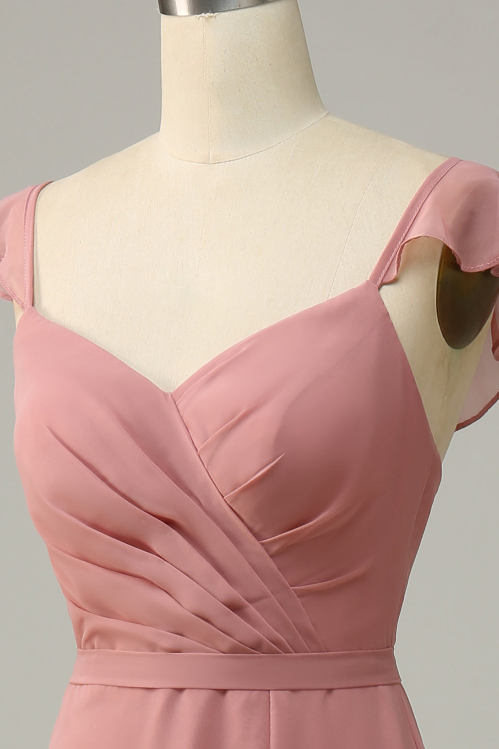 Dusty Rose A Line Ruffles Long Chiffon Bridesmaid Dress With Slit