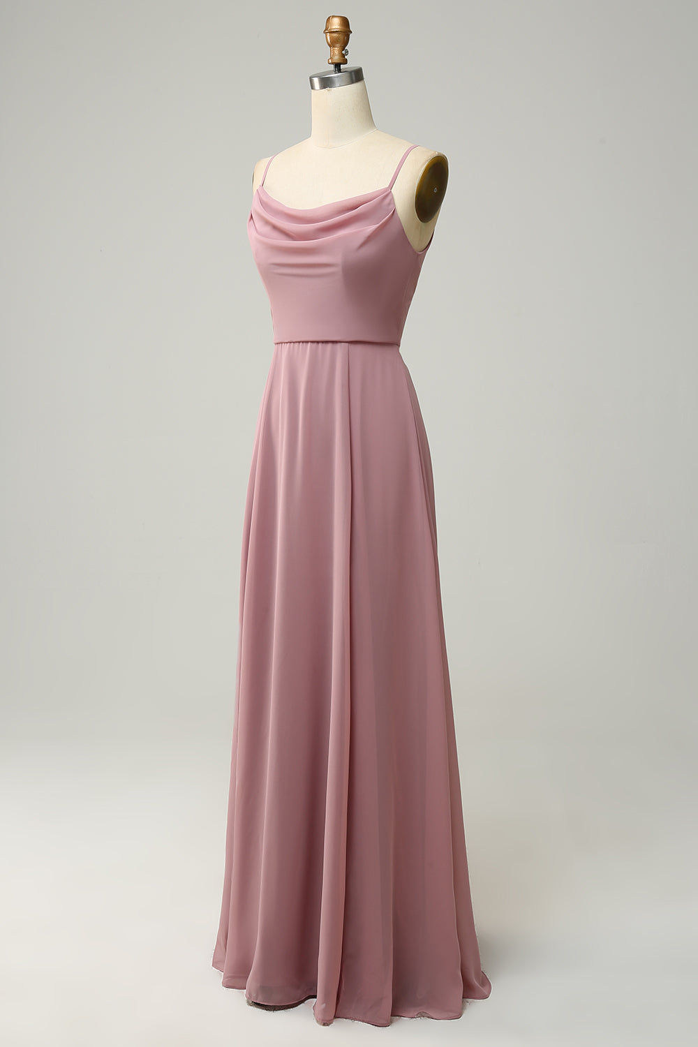 Dusty Rose A Line Spaghetti Straps Sleeveless Chiffon Bridesmaid Dress