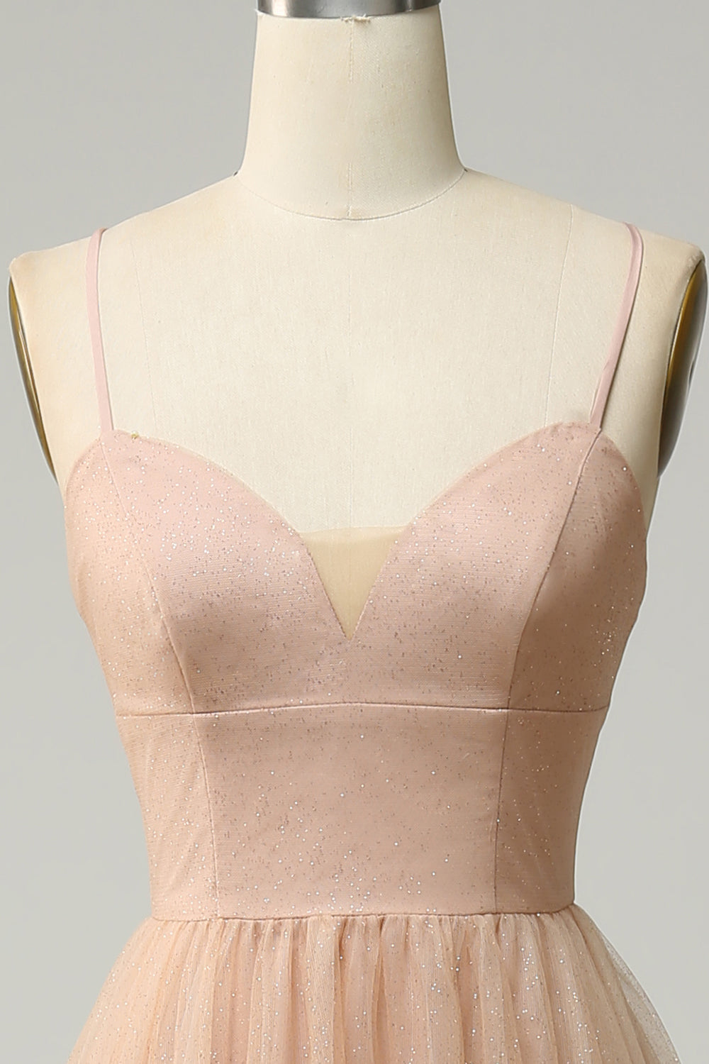 Champagne A Line Spaghetti Straps Long Bridesmaid Dress