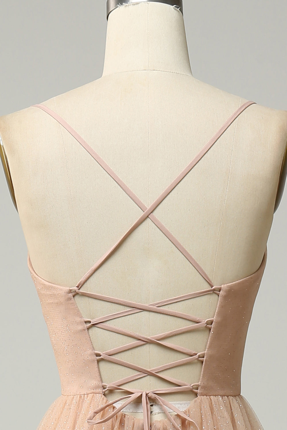 Champagne A Line Spaghetti Straps Long Bridesmaid Dress