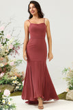 Desert Rose Mermaid Spaghetti Straps Asymmetrical Chiffon Bridesmaid Dress