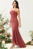 Desert Rose Mermaid Spaghetti Straps Asymmetrical Chiffon Bridesmaid Dress