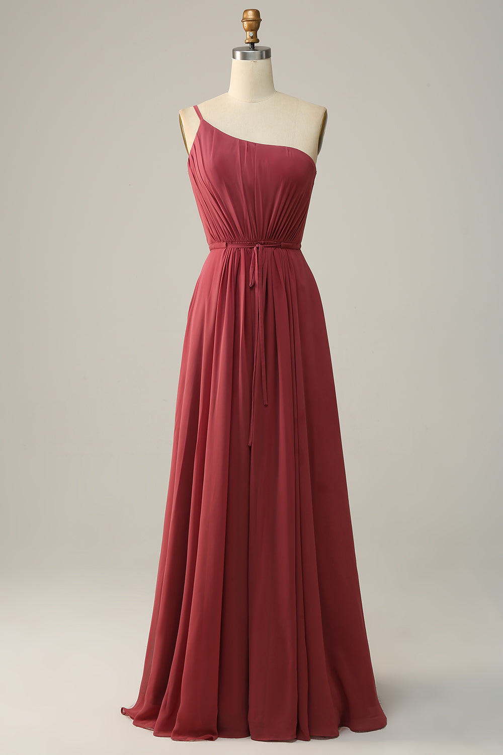 Desert Rose A Line One Shoulder Chiffon Long Bridesmaid Dress