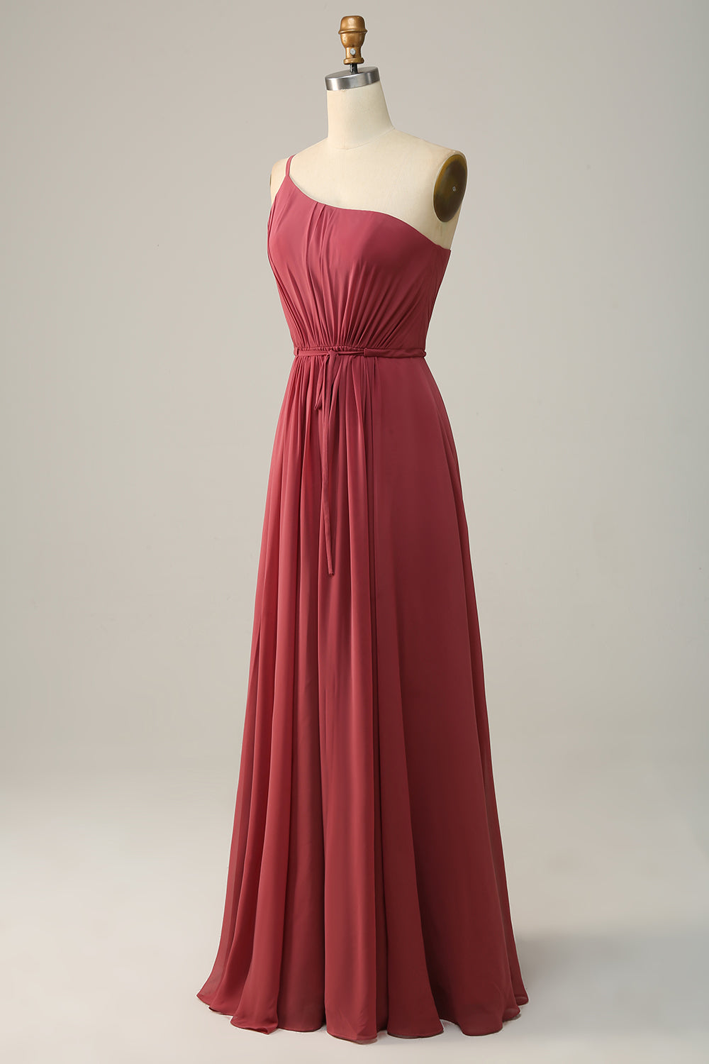 Desert Rose A Line One Shoulder Chiffon Long Bridesmaid Dress