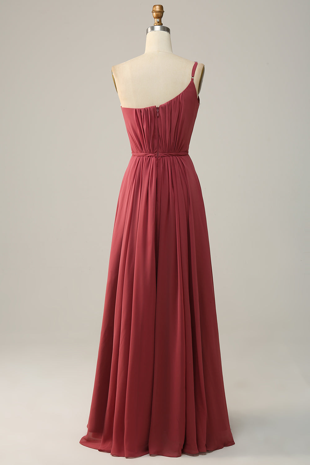 Desert Rose A Line One Shoulder Chiffon Long Bridesmaid Dress