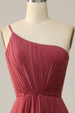 Desert Rose A Line One Shoulder Chiffon Long Bridesmaid Dress
