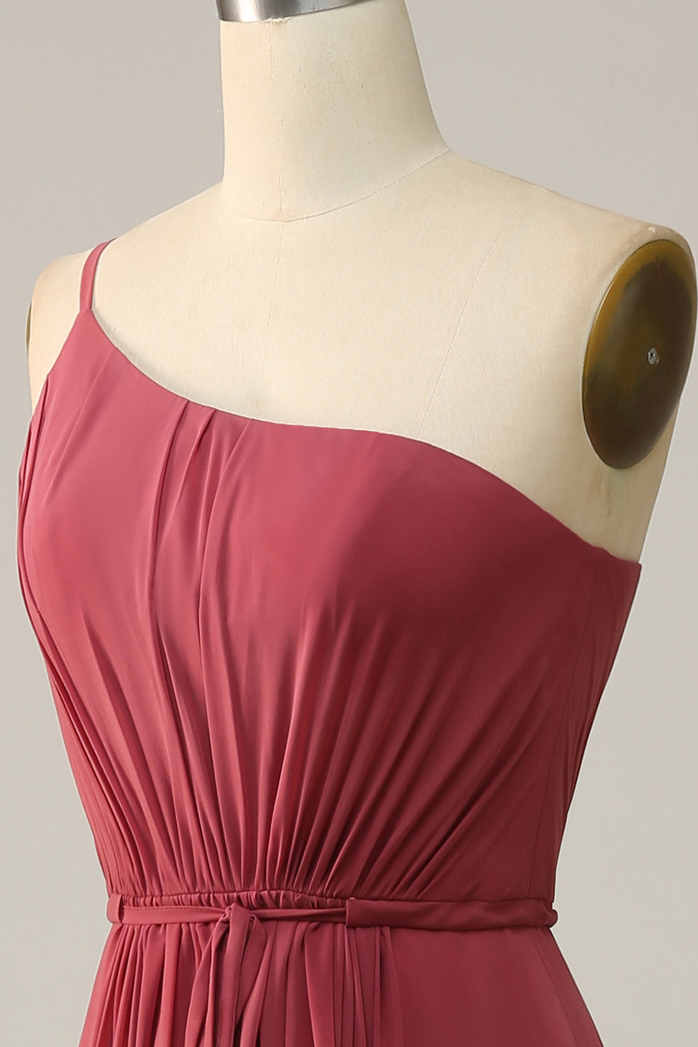 Desert Rose A Line One Shoulder Chiffon Long Bridesmaid Dress