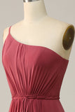 Desert Rose A Line One Shoulder Chiffon Long Bridesmaid Dress