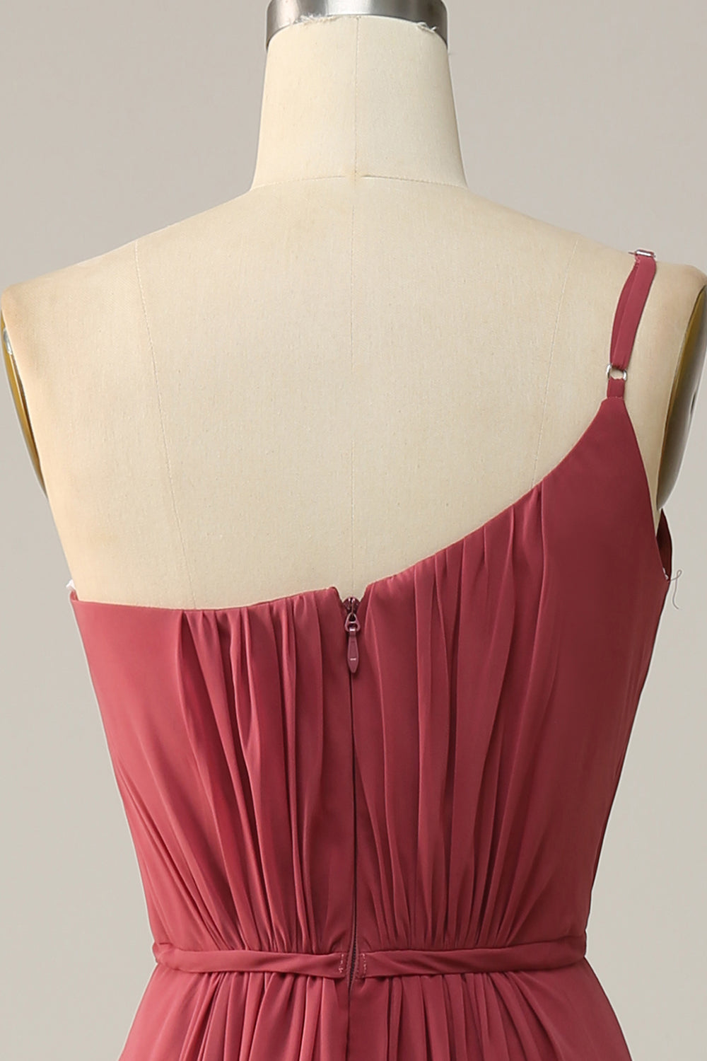 Desert Rose A Line One Shoulder Chiffon Long Bridesmaid Dress