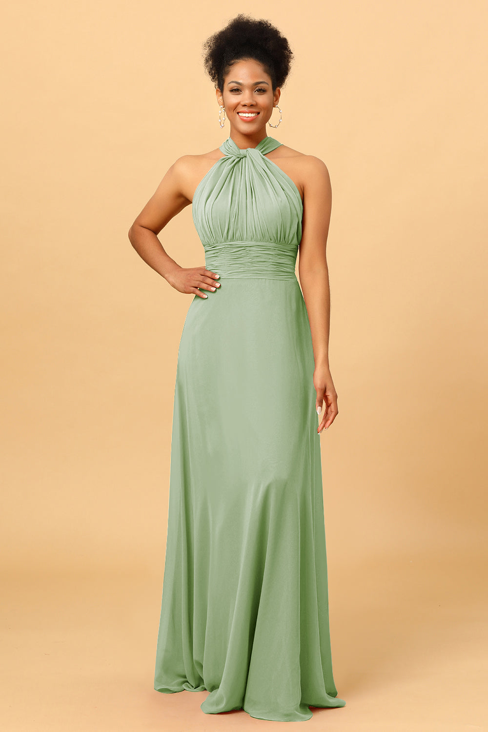 A Line Convertible Floor-Length Chiffon Bridesmaid Dress