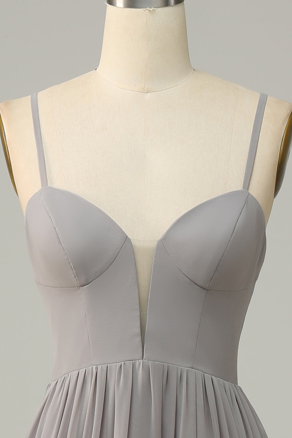 Silver A Line Spaghetti Straps Long Bridesmaid Dress with Slit