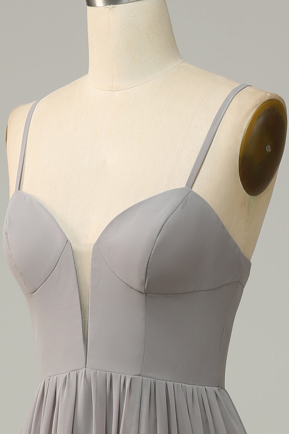 Silver A Line Spaghetti Straps Long Bridesmaid Dress with Slit