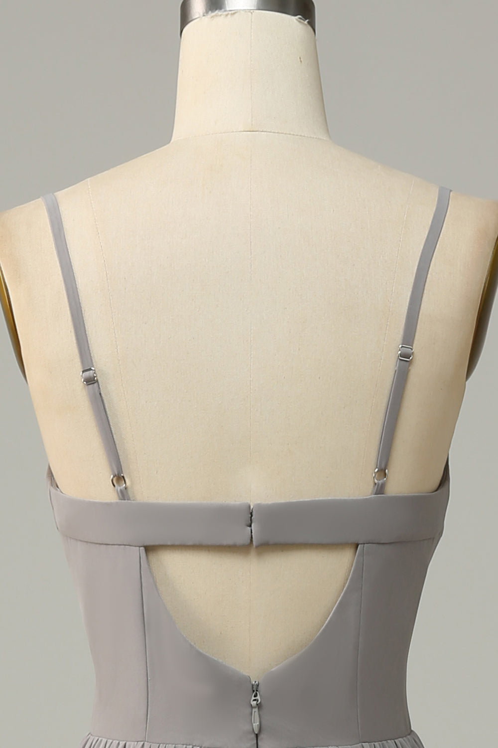 Silver A Line Spaghetti Straps Long Bridesmaid Dress with Slit