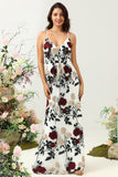Mermaid Spaghetti Straps Flower Embroidery Floor-Length Party Dress