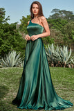 A Line One Shoulder Long Satin Bridesmaid Dress with Split Front