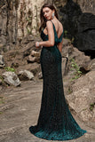 Mermaid Spaghetti Straps V Neck Green Long Velvet Bridesmaid Dress
