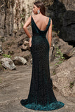 Mermaid Spaghetti Straps V Neck Green Long Velvet Bridesmaid Dress