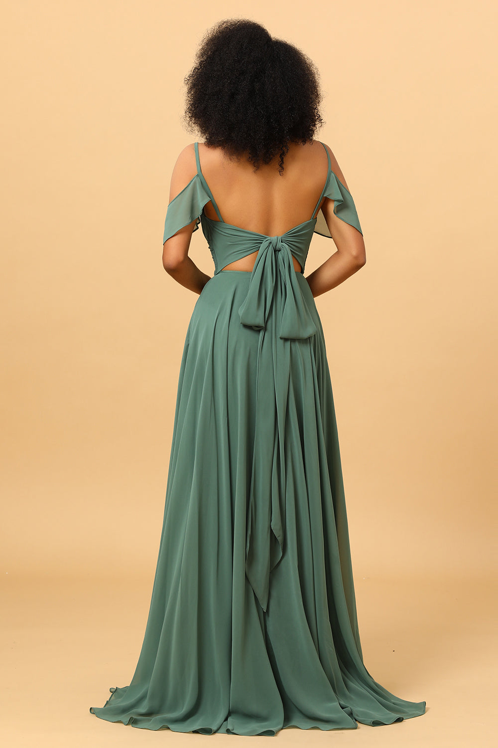 Eucalyptus A Line Spaghetti Straps Chiffon Bridesmaid Dress with Slit
