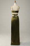 Olive Sheath Spaghetti Straps Cut Out Satin Bridesmaid Dress
