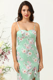 Light Green Sheath Spaghetti Straps Floral Printed Bridesmaid Dress with Split Front