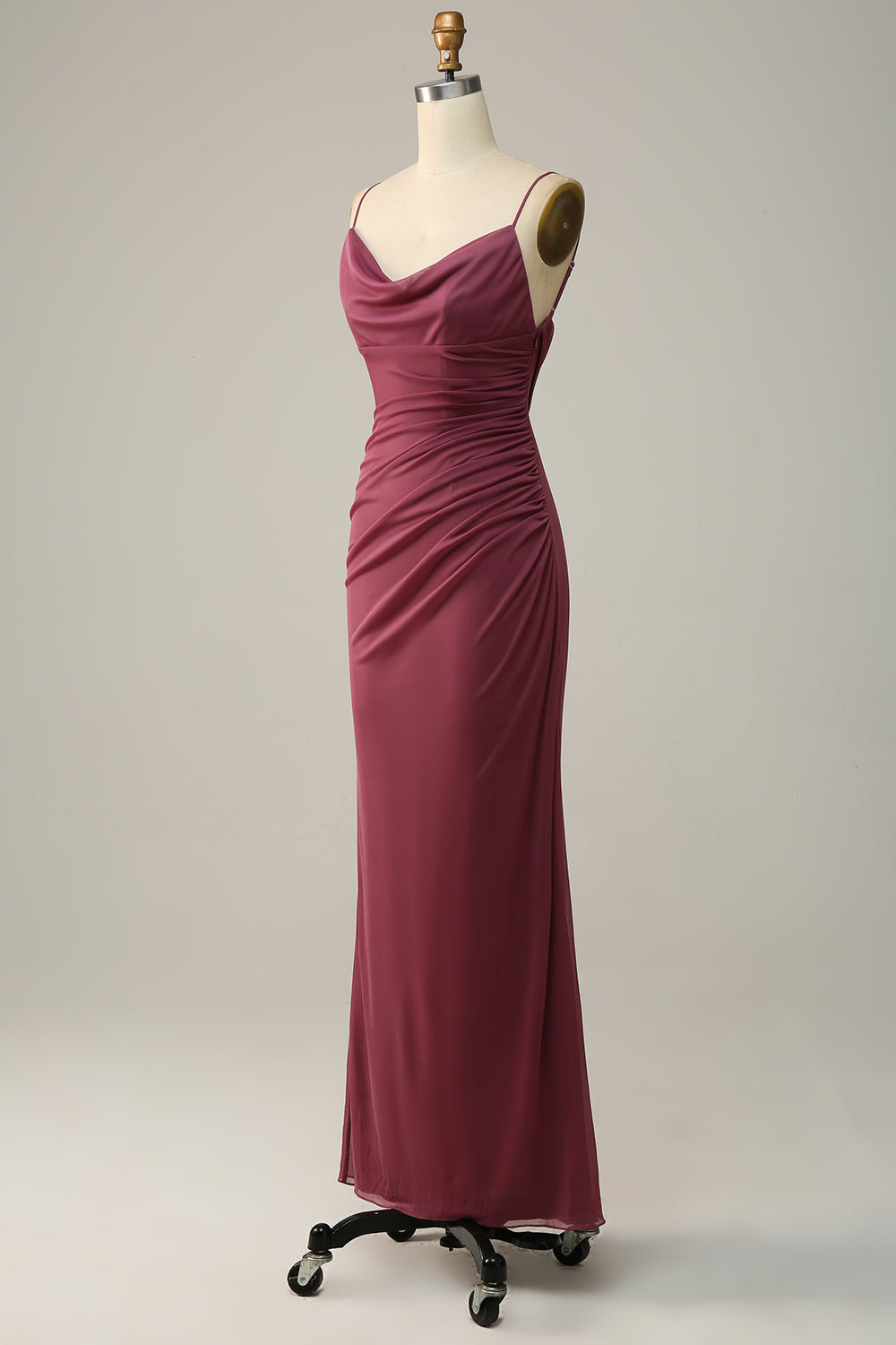 Desert Rose Sheath Spaghetti Straps Draped Chiffon Bridesmaid Dress