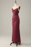 Desert Rose Sheath Spaghetti Straps Draped Chiffon Bridesmaid Dress