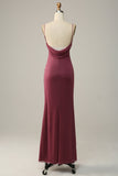 Desert Rose Sheath Spaghetti Straps Draped Chiffon Bridesmaid Dress