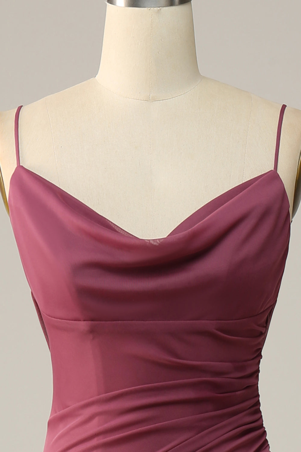 Desert Rose Sheath Spaghetti Straps Draped Chiffon Bridesmaid Dress