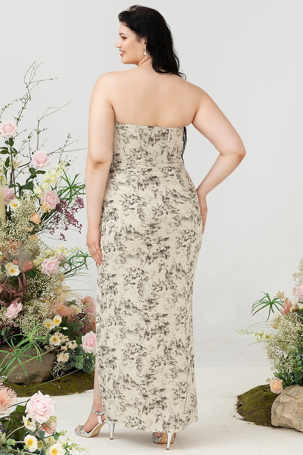 Grey Sheath Sweetheart Corset Stretch Crepe Bridesmaid Dress with Slit