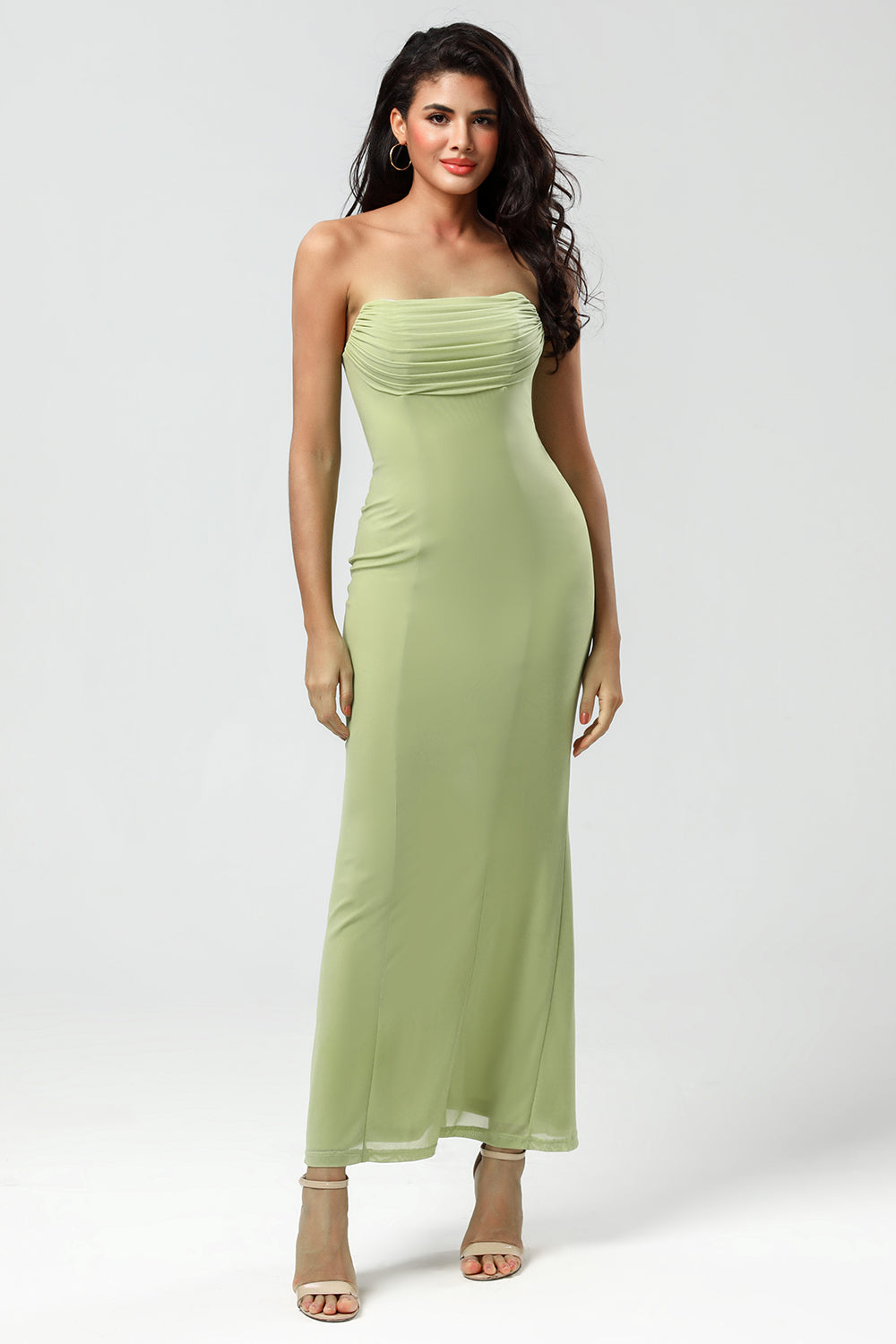 Lemon Green Mermaid Strapless Floor Length Bridesmaid Dress with Slit