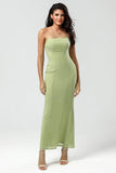 Lemon Green Mermaid Strapless Floor Length Bridesmaid Dress with Slit