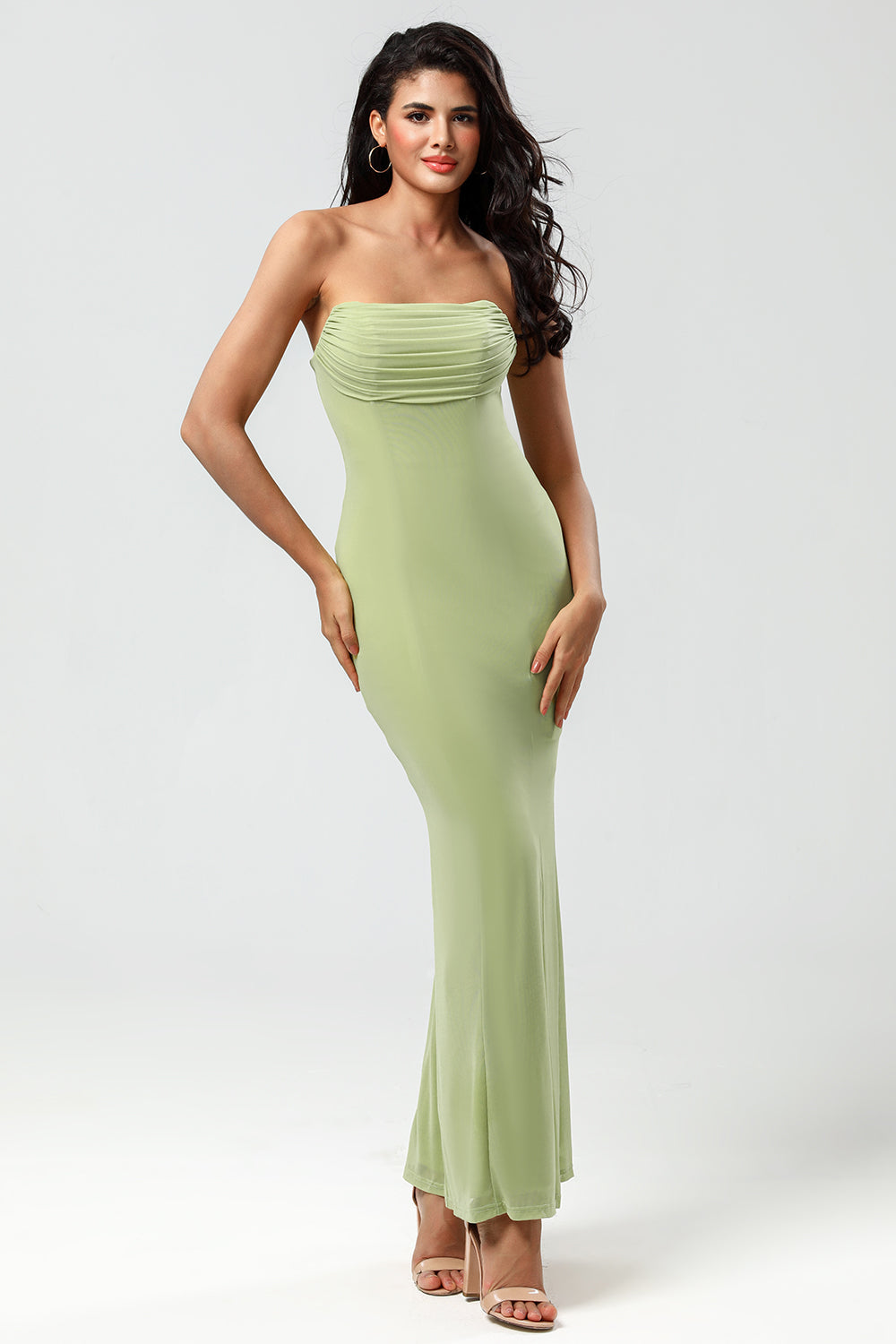 Lemon Green Mermaid Strapless Floor Length Bridesmaid Dress with Slit