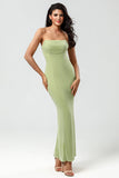 Lemon Green Mermaid Strapless Floor Length Bridesmaid Dress with Slit